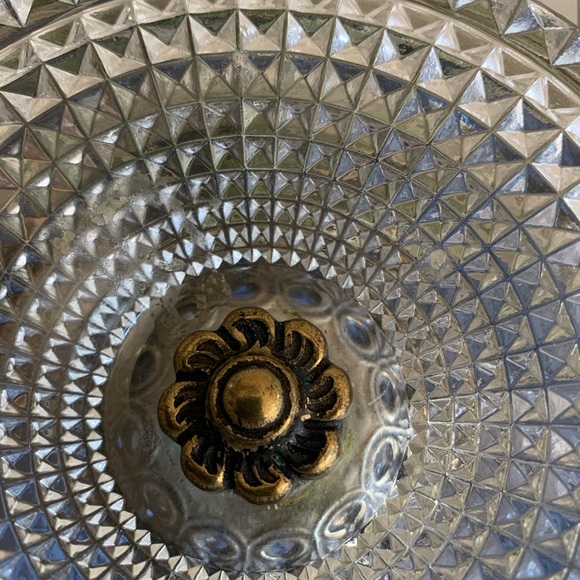 Vintage Brass/Glass Diamond Point Compote Dish - Picture 8 of 10